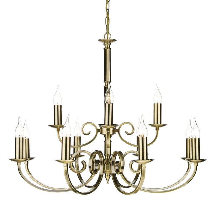 12 Light Candle Chandelier - Antique Brass