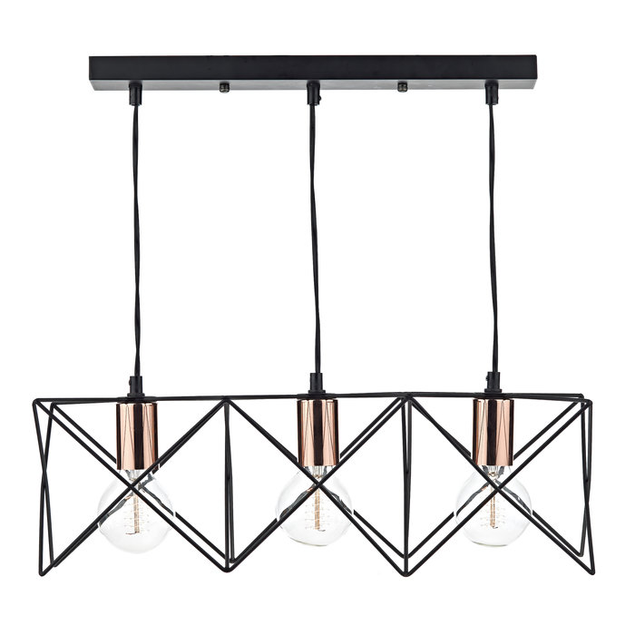 3 Light Cage Bar Pendant - Black