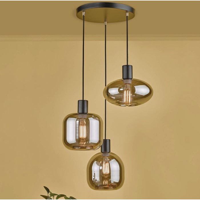 Aideen - Black and Smoked Glass 3 Light Cluster