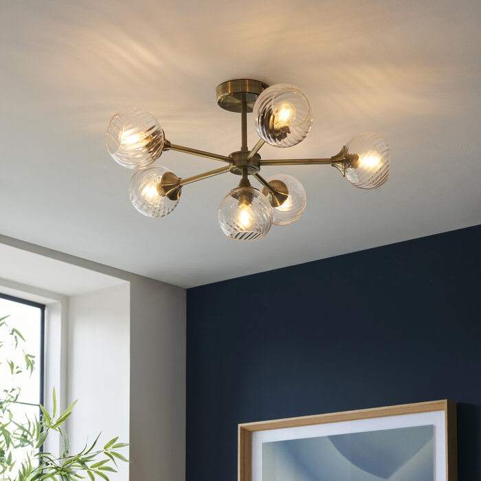 Allegra - Twisted Glass and Brass Low Ceiling Semi Flush Light