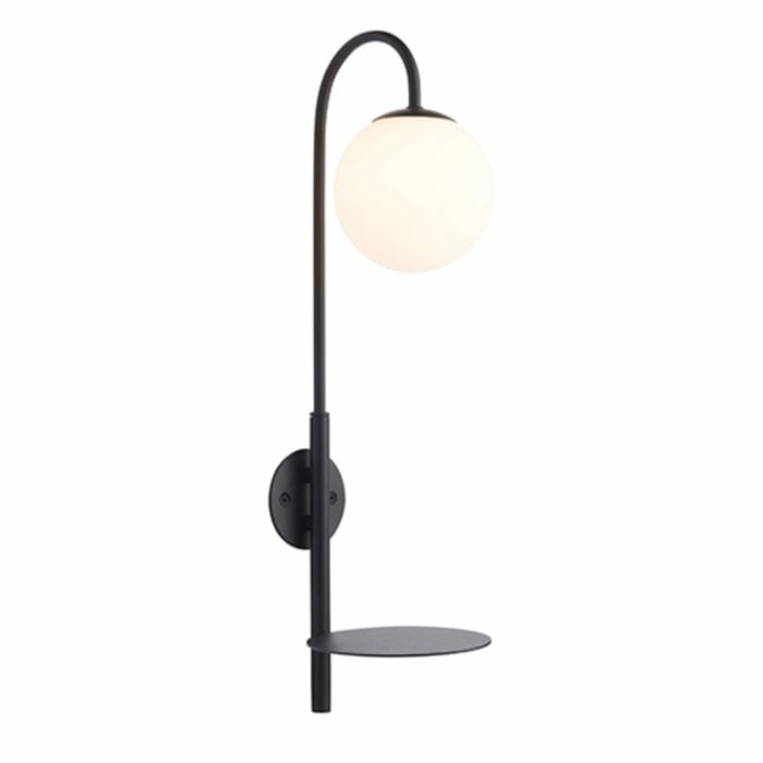 Alma -  Easy Plug-in Mid Century Modern Wall Light and Shelf - Black
