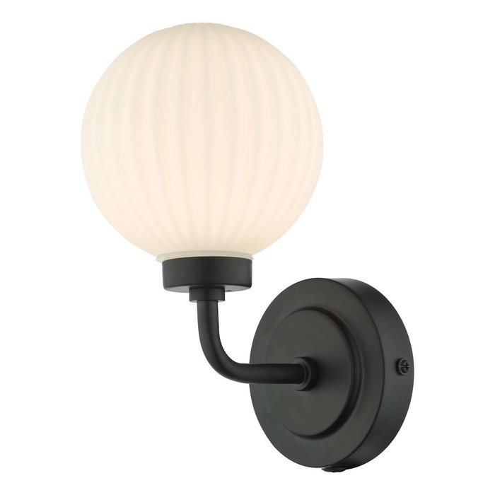 Alrik 1 Light Wall Light - Matt Black Opal Glass IP44