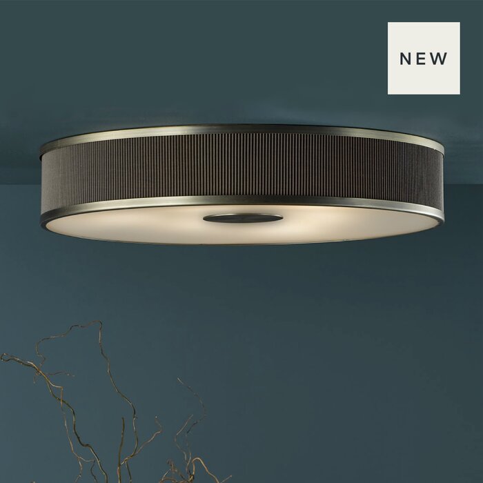 Alva  - Modern Flush Ceiling Light  - Antique Bronze and Brown Micropleat