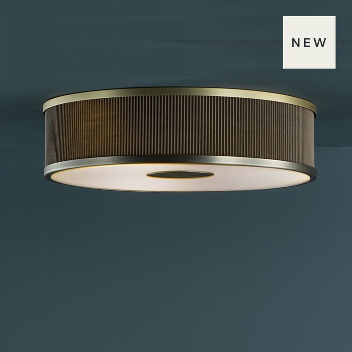 Alva  - Modern Flush Ceiling Light  - Antique Bronze and Brown Micropleat - 40cm