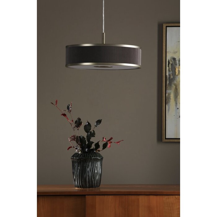 Alva  - Modern Pendant Light  - Antique Bronze and Brown Micropleat - 40cm