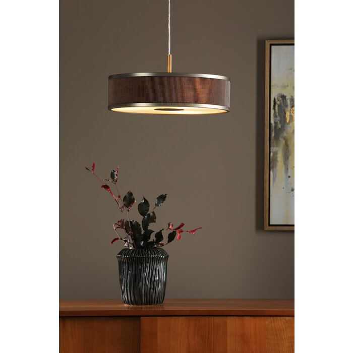 Alva  - Modern Pendant Light  - Antique Bronze and Brown Micropleat - 40cm