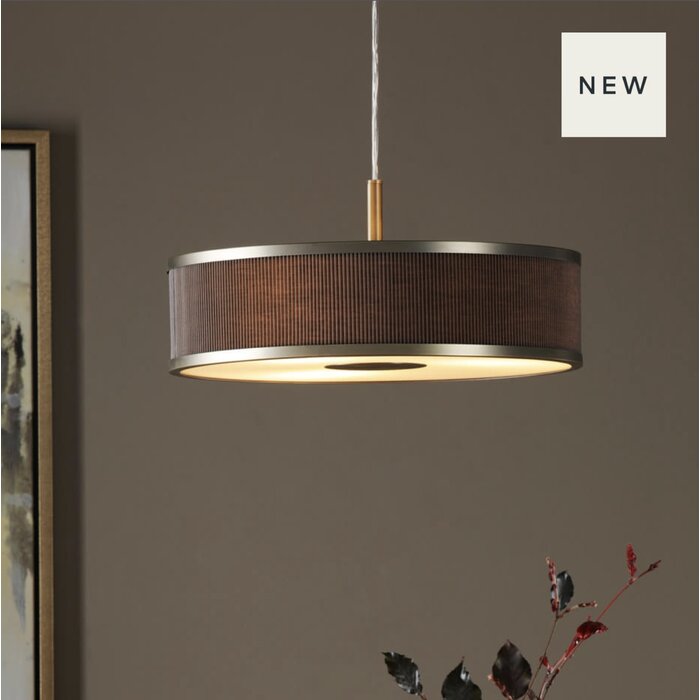 Alva  - Modern Pendant Light  - Antique Bronze and Brown Micropleat - 40cm