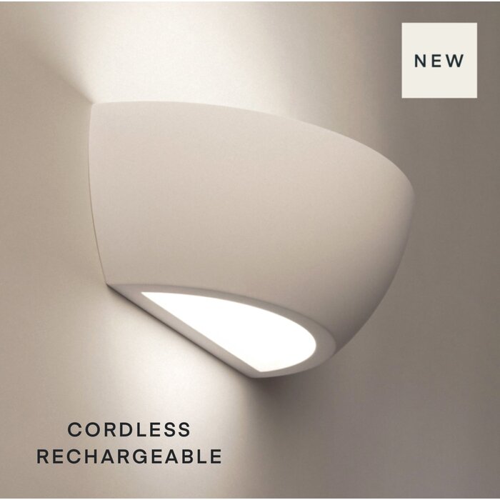 Ansel - Rechargeable LED Up & Down Curved Wall Light - Plaster