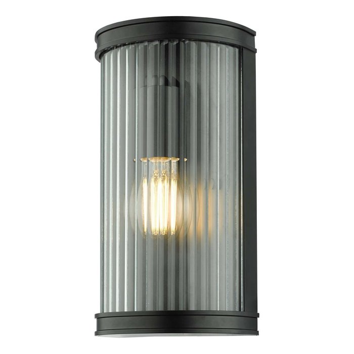 Anund 1 Light Wall Light - Matt Black Ribbed Glass IP44