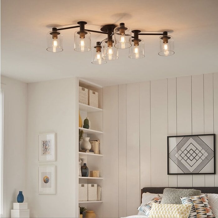 Arbor - Extra Large Semi Flush Industrial Ceiling light - Black with Heritage Brass