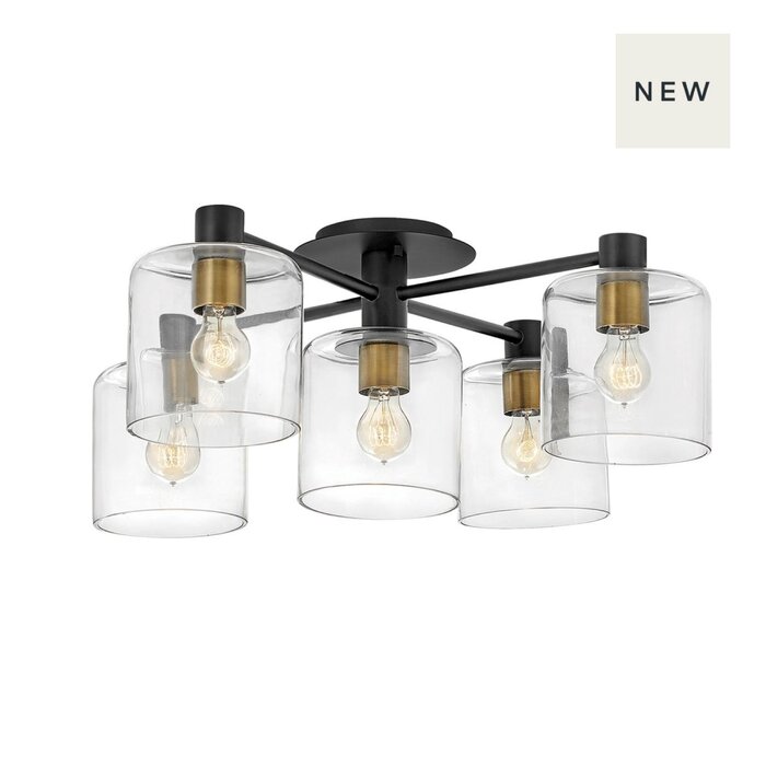 Arbor - Large Semi Flush Industrial Ceiling light - Black with Heritage Brass