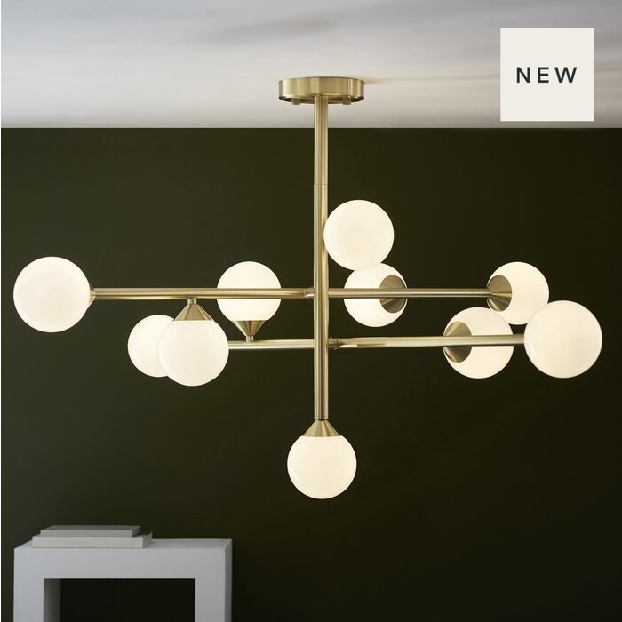 Aspire - 10 Light Sputnik Ceiling Light - Brushed Gold & Opal