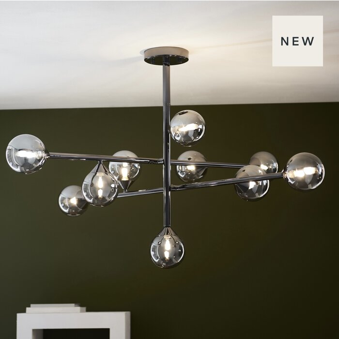 Aspire - Large Low Ceiling Sputnik Ceiling Light - Chrome & Smoked Glass