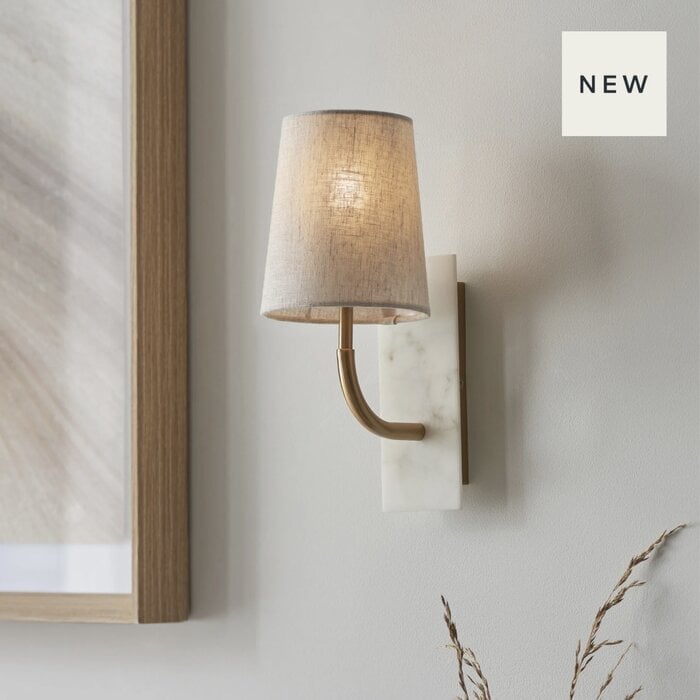 Aura - Tapered Linen, Marble and Brass Wall Light