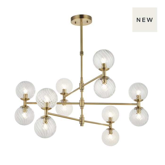 Aurora - Extra Large Modern Chandelier - Brushed Aged Brass with Twisted Glass Shades