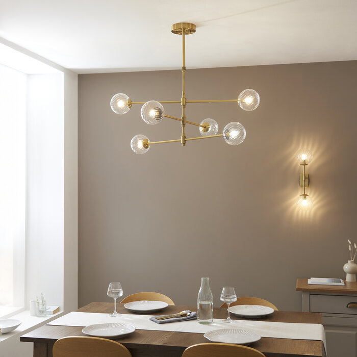 Aurora - Large Modern Chandelier - Brushed Aged Brass with Twisted Glass Shades