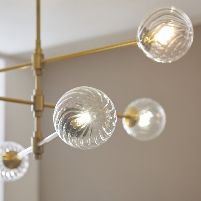 Aurora - Large Modern Chandelier - Brushed Aged Brass with Twisted Glass Shades