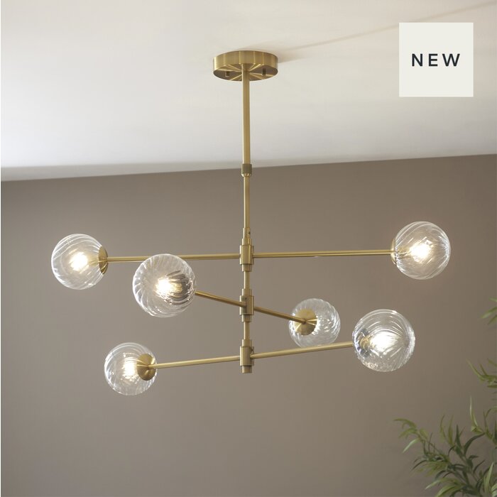 Aurora - Large Modern Chandelier - Brushed Aged Brass with Twisted Glass Shades