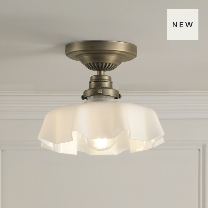 Banham - Semi Flush Ceiling Light - Antique Brass & White Glass Shade - Laura Ashley
