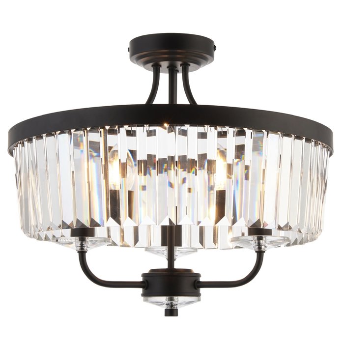 Beata - Round Black & Glass semi-flush Ceiling Light