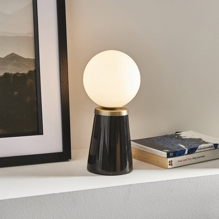 Black Dot - Mid Century Black Marble & Opal Table lamp