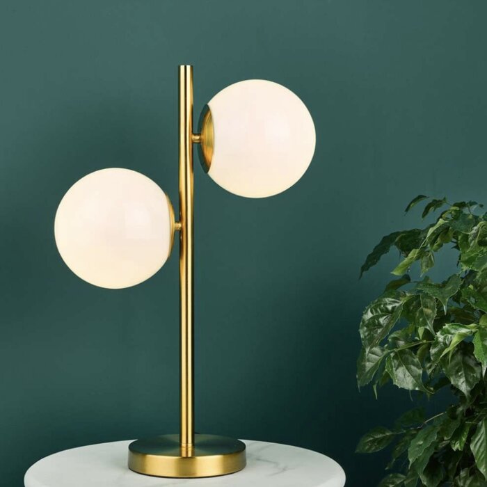 Bombazine 2 Light Table Lamp - Natural Brass Opal Glass