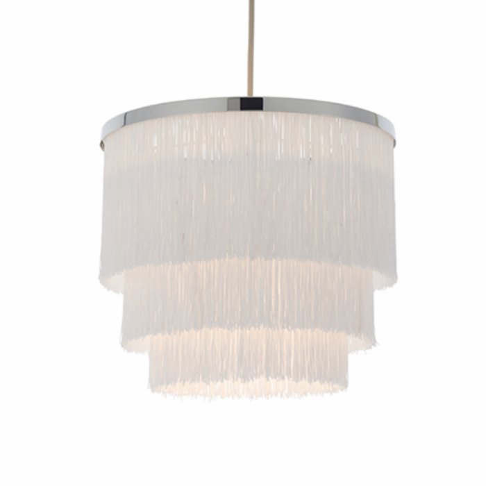 Brompton -  Luxury Tiered White Fringe Feature Pendant - Medium