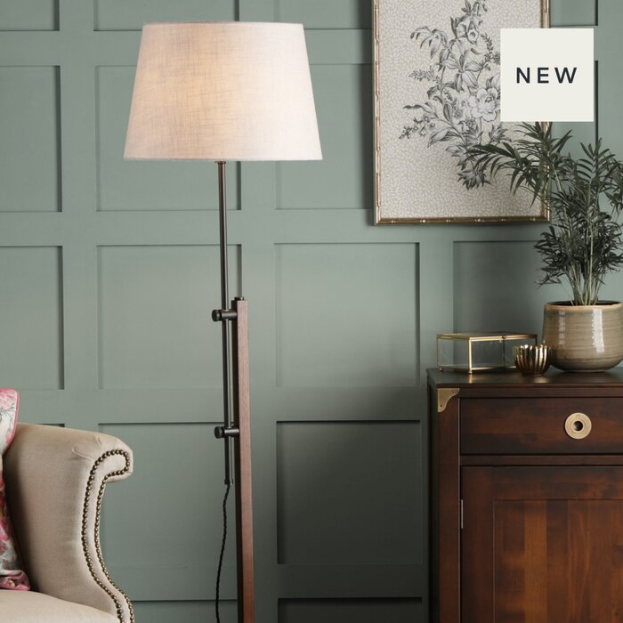 Burdale - Adjustable Dark Wood & Industrial Satin Floor Lamp - Base or With Shade