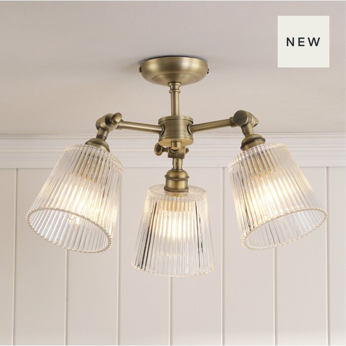 Callaghan - 3 Light Semi Flush Ceiling Light - Antique Brass & Ribbed Glass - Laura Ashley