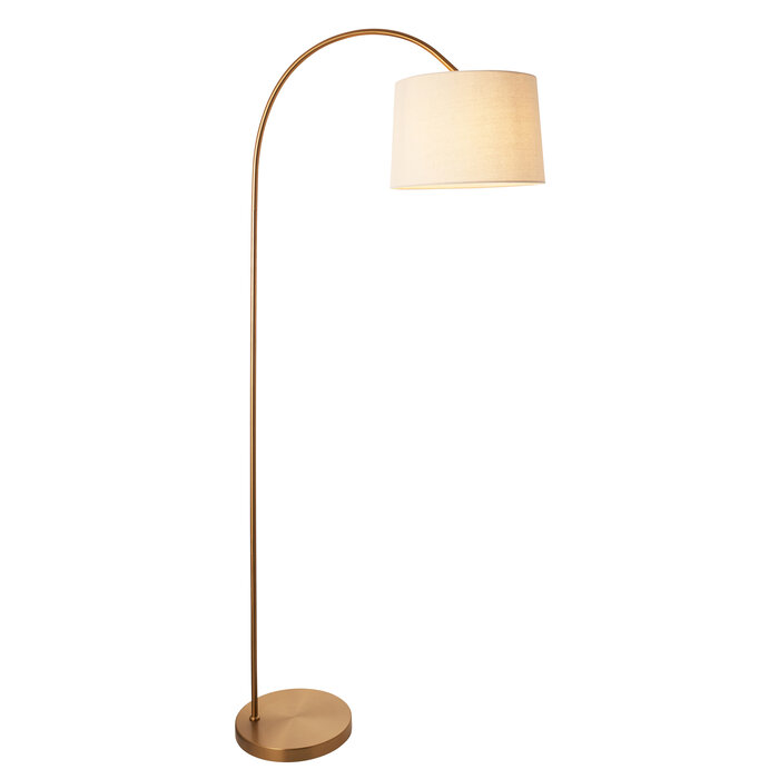 Carlton - Modern Arc Floor Lamp - Brass with Natural Fabric Shade