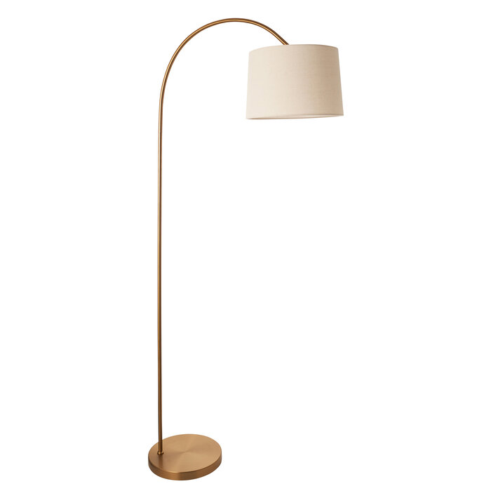 Carlton - Modern Arc Floor Lamp - Brass with Natural Fabric Shade