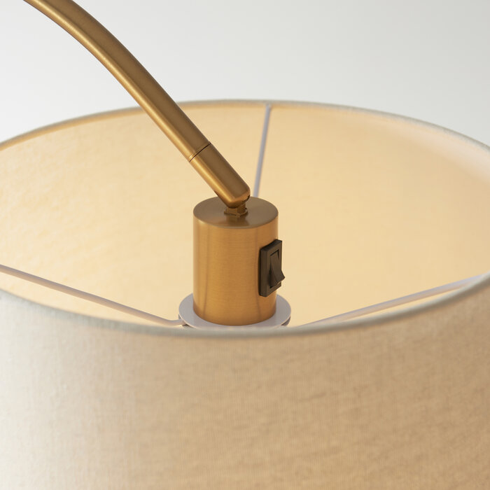 Carlton - Modern Arc Floor Lamp - Brass with Natural Fabric Shade