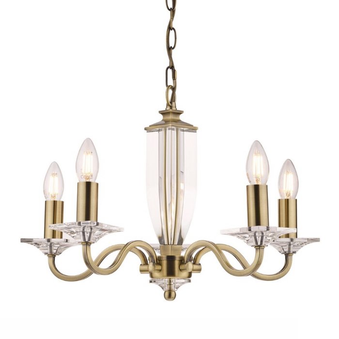Carson - Cut Glass Antique Brass 5 Light Chandelier - Laura Ashley