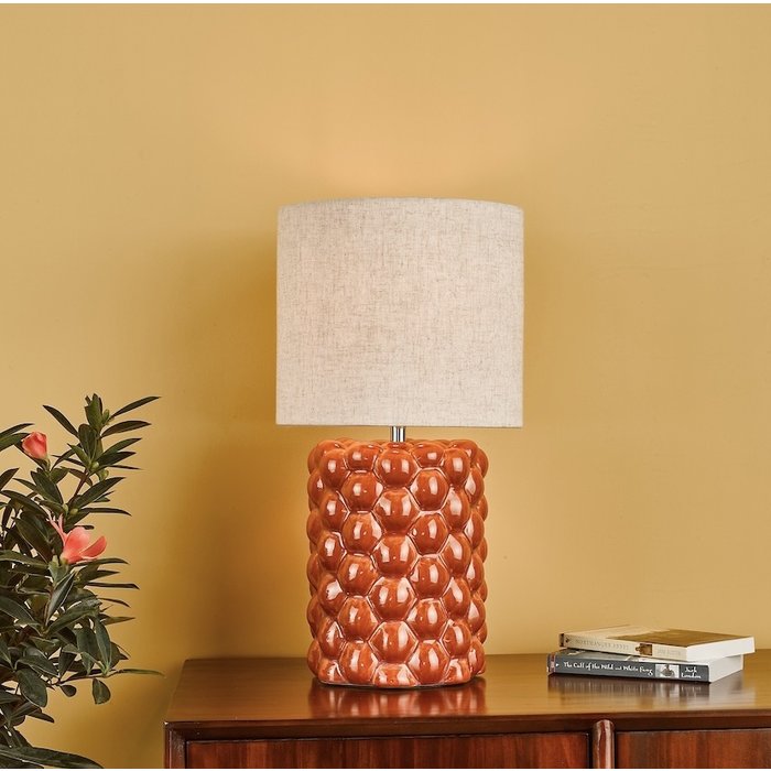 Cloch - Ceramic Orange Glazed Table Lamp with Linen Shade