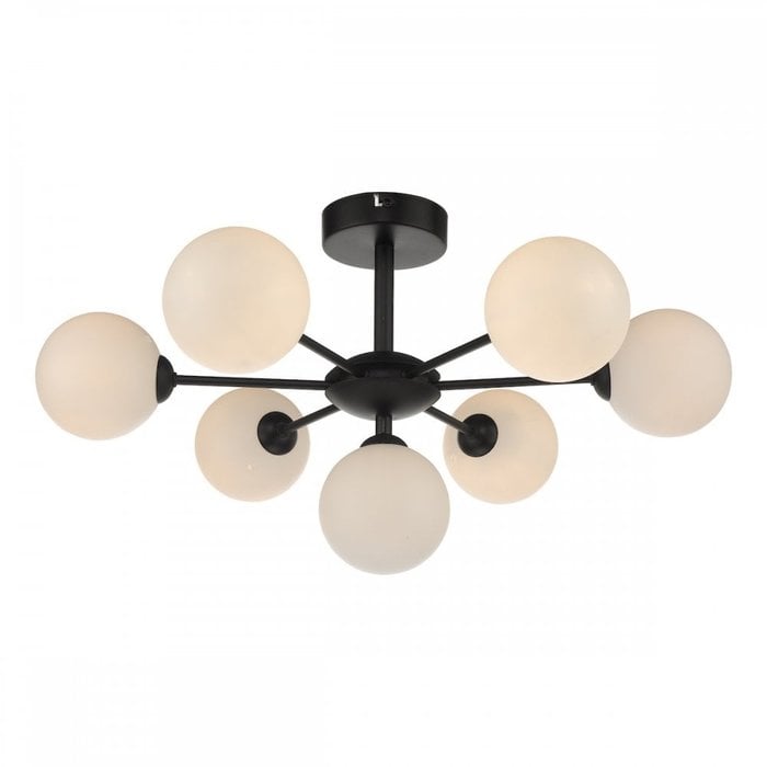 Coen - Mid Century Semi Flush Sputnik Ceiling Light - Black & Opal