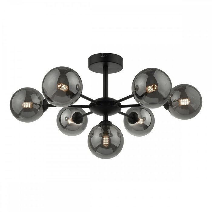 Coen - Mid Century Semi Flush Sputnik Ceiling Light - Black & Smoked Glass