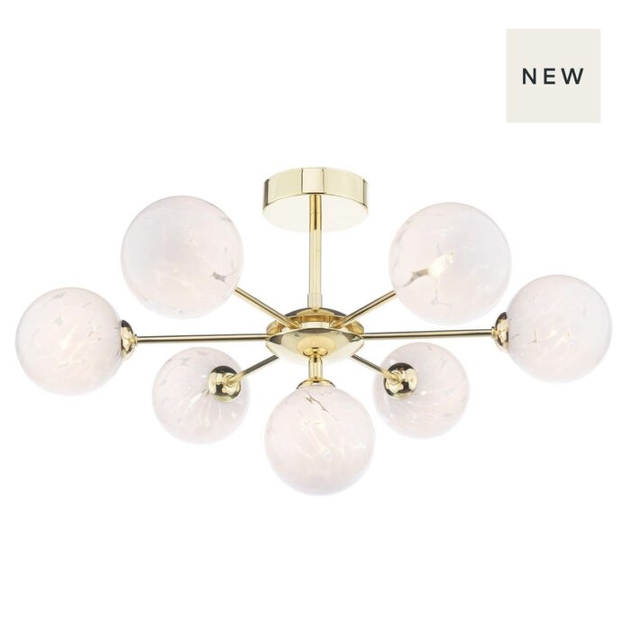 Coen - Semi Flush Sputnik Ceiling Light - Gold & Confetti Glass