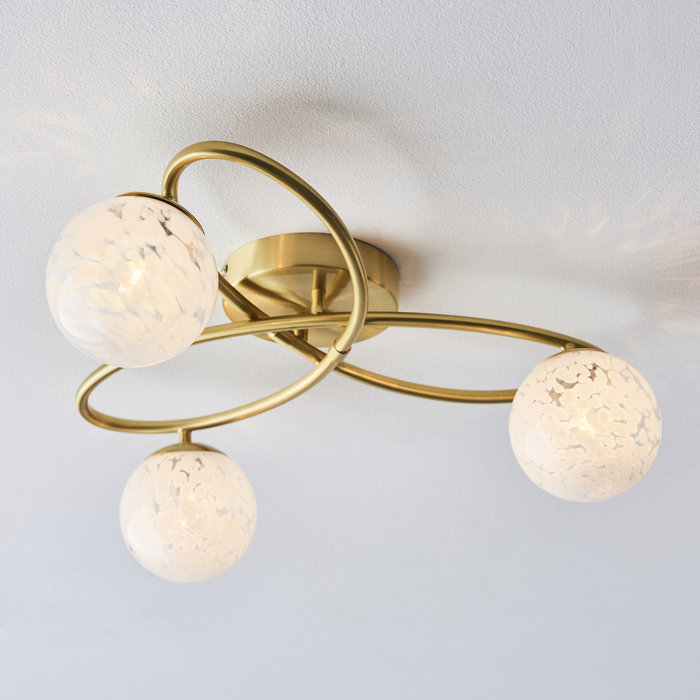Connie - Satin Brass 3 light Semi Flush Ceiling Light with Confetti Glass