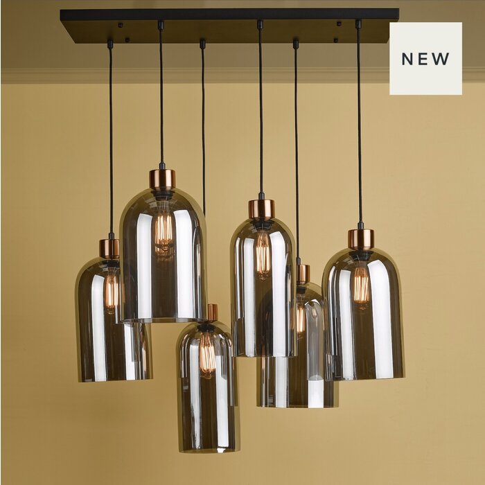 Cora - 6 Light Bar Pendant - Black and Smoked Glass