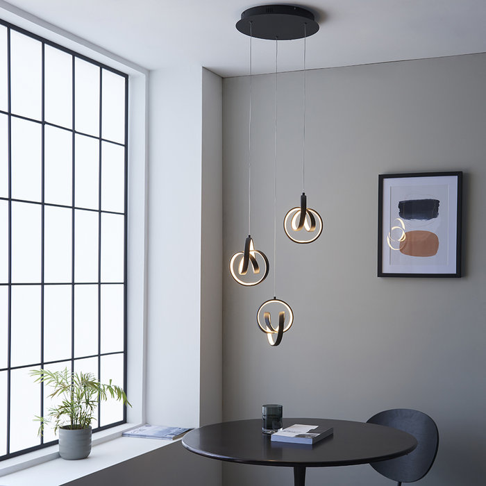 Cosma - 3 Light Twisting LED Cluster Multi Light Pendant - Black