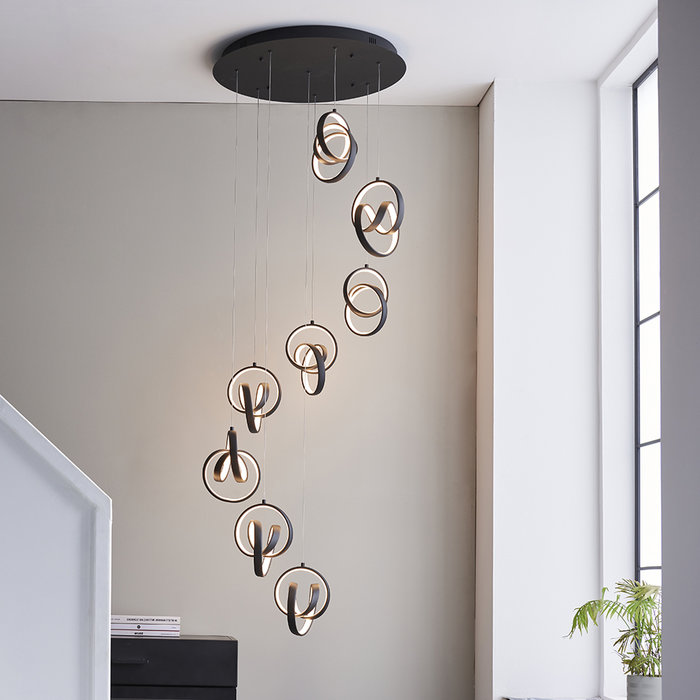 Cosma - 8 Twisting LED Cascading Pendant Light - Black