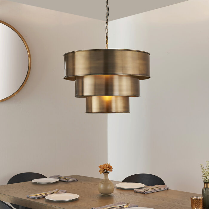 Cylindrical Tiered Pendant - Aged Brass