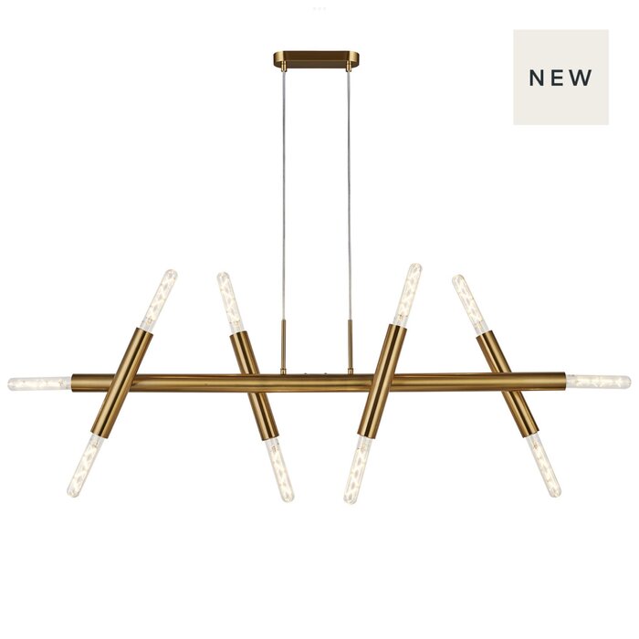 Dallas - 10 Light Modern Brutalist Linear Adjustable Bar Pendant - Antique Gold