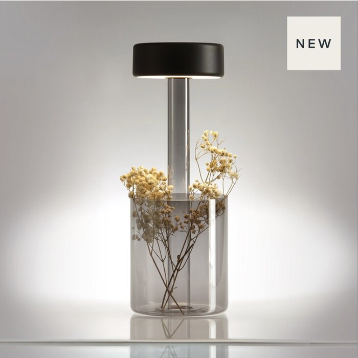 Elke - Minimalist Rechargeable Cordless Battery Table Lamp - Black & Smoked Glass