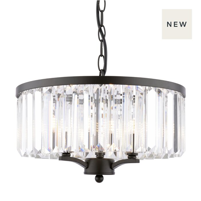 Elkwood - 3 Light Black & Crystal Pendant - Laura Ashley