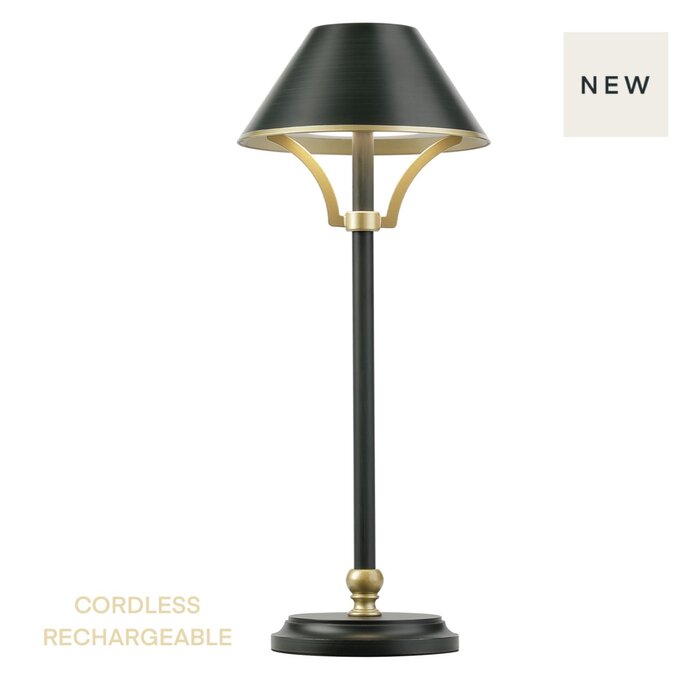 Ella - Cordless Rechargeable Portable Table Lamp - Dark Green & Gold