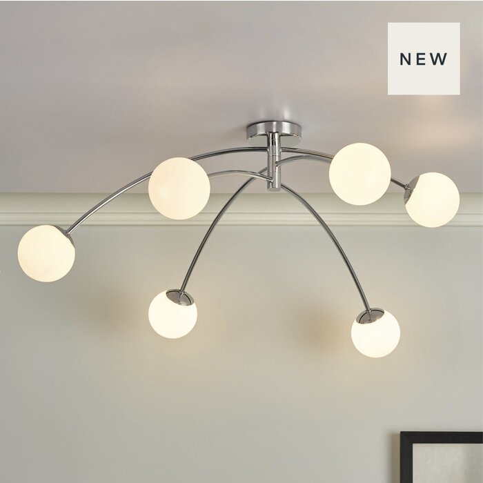 Ellen - Mid Century Opal Globe Large Low Ceiling Feature Light - Polished Chrome
