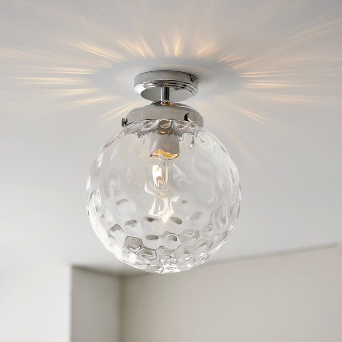 Elston - Dimpled Glass Globe Flush Ceiling Light - Chrome