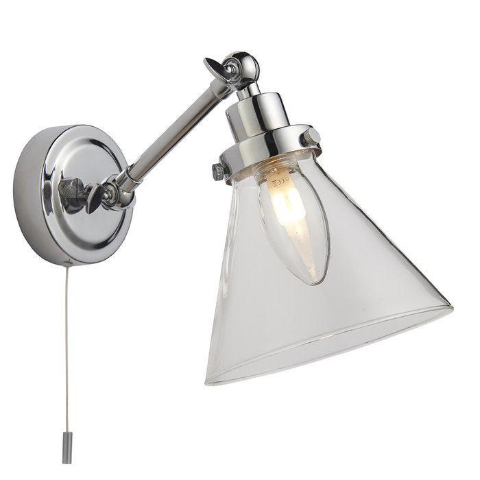 Faraday - Classic Industrial Glass Chrome Wall Light - Bathroom Rated