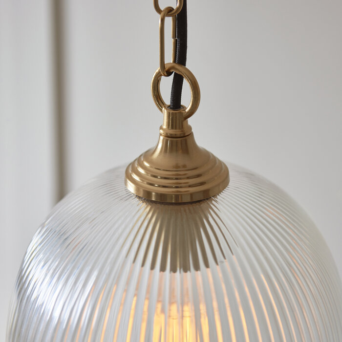 Ferna - Ribbed Glass Pendant Light - Aged Brass